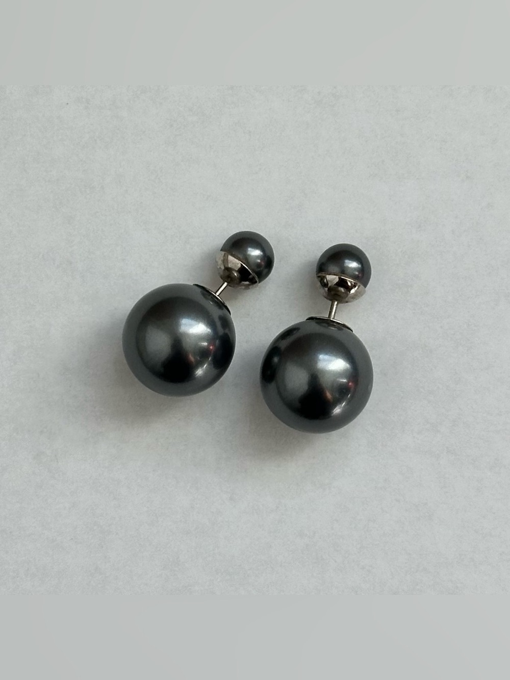 Dior Mise En Dior Tribale Pearl Double Sided Stud Earrings Dark Gunmetal Grey